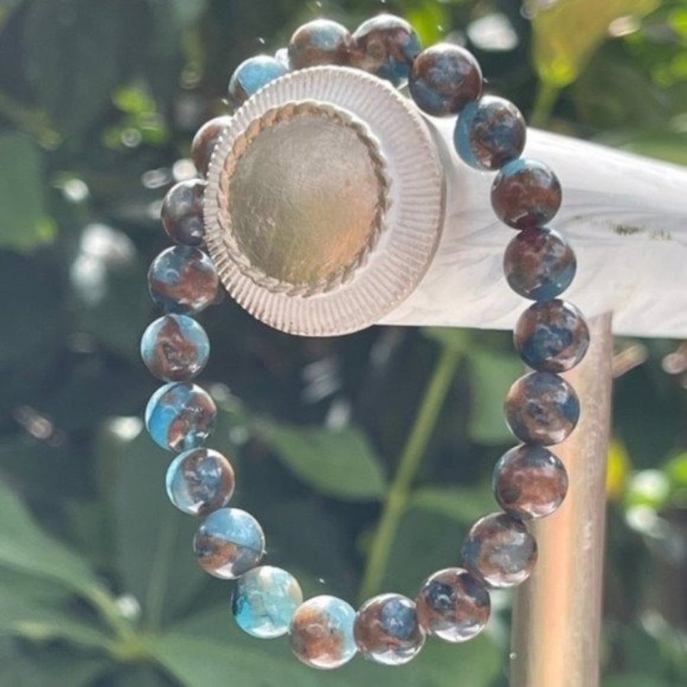 Blue Sea Opal & Bronzite Chakra Stretch Bracelet